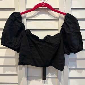 New With Tags House of Harlow 1960 Black Puff Sleeve Crop Top